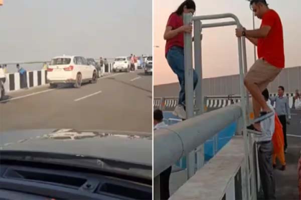 अटल सेतु को बना लिया पिकनिक स्पॉट, समुद्र की फोटो खींचने को उठा रहे रिस्क
