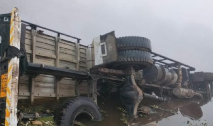 कोहरे के कारण अनियंत्रित ट्रक तालाब में गिरा, जीजा-साले की मौत